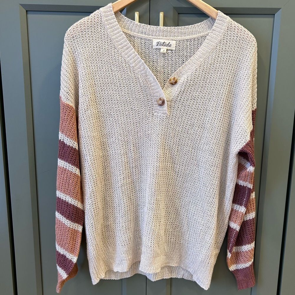 Lysticle Boutique Colorblock Cream Oversized Sweater - Picture 2 of 6